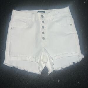 NEW EXPRESS WHITE SHORTIE STRETCH BUTTONFLY STRETCH DENIM JEAN SHORTS SZ 4